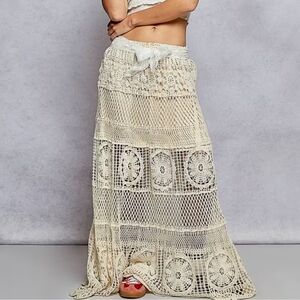 POL Crochet Maxi Skirt in Cream